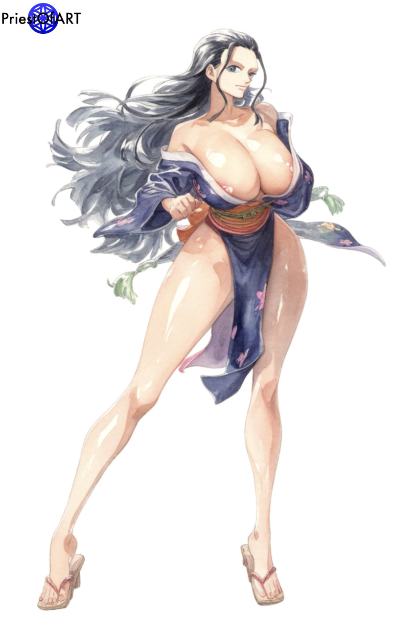 1girls ai_generated areola_slip bare_shoulders big_breasts black_hair blue_eyes clothing color female female_focus female_only full_body huge_breasts kunoichi large_breasts long_hair long_legs nico_robin one_piece open_clothes priestofart simple_background solo solo_female solo_focus tagme tagme_(artist) tagme_(character) thick_thighs thin_waist watermark white_hair wide_hips