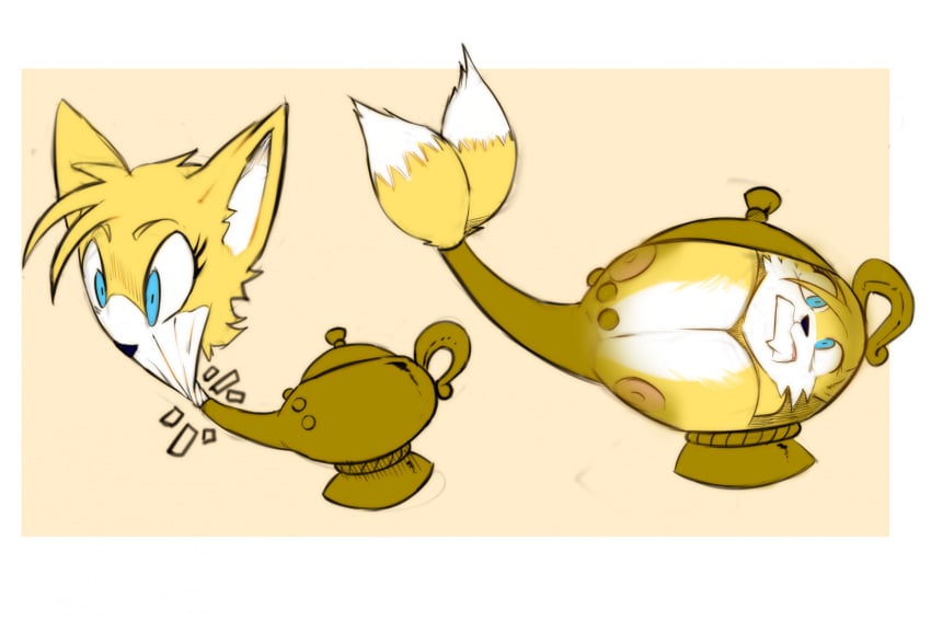 2025 anthro border bound breasts canid canine claustrophobic_confinement female fox genie hi_res magic_lamp mammal nipples nude rule_63 sega shapeshuffler simple_background solo sonic_(series) sonic_the_hedgehog_(series) tails tails_the_fox white_body white_border yellow_background yellow_body