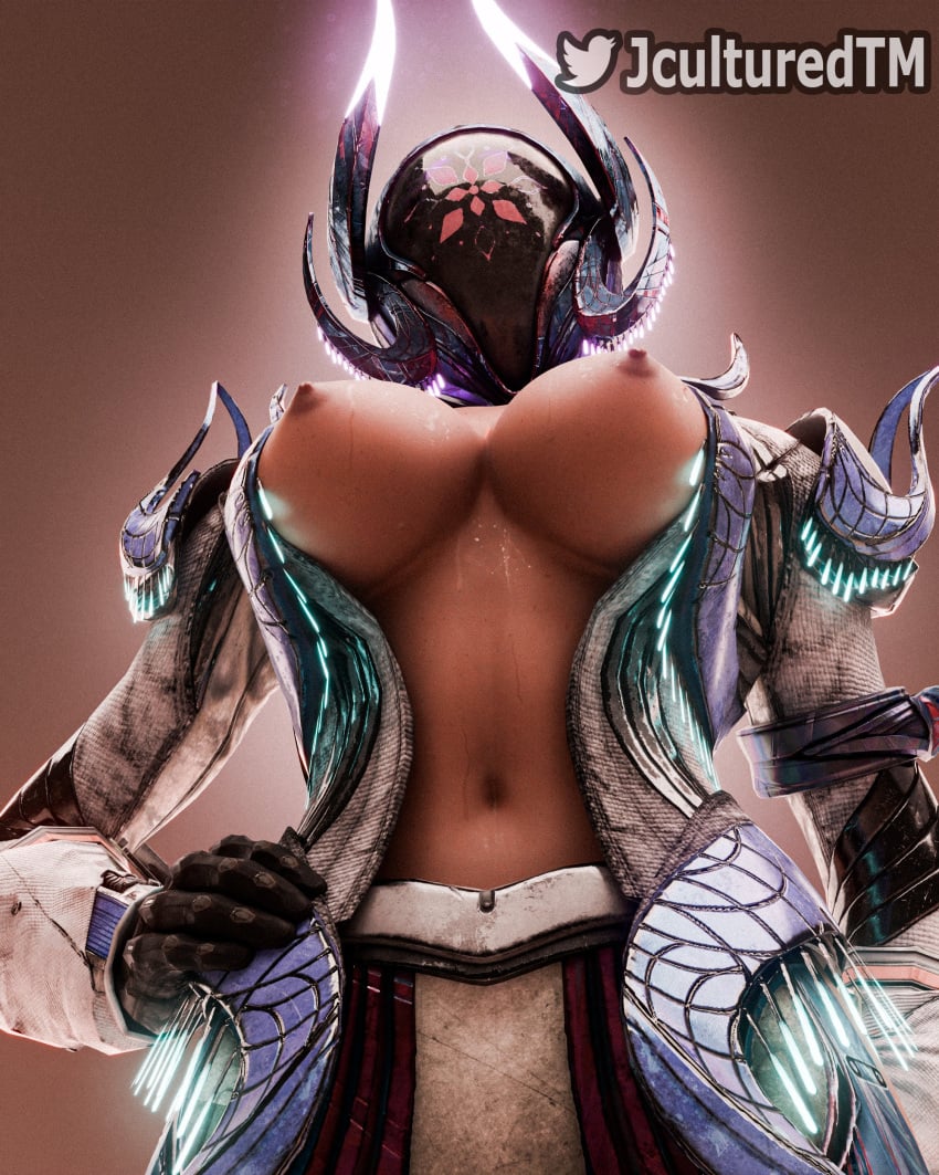 1girls 3d big_breasts breasts breasts_out destiny_(game) destiny_2 female female_only guardian_(destiny) helmet jchan_(artist) jculturedtm mask masked masked_female navel nipples open_clothes open_shirt presenting presenting_breasts sweat tagme viewed_from_below warlock_(destiny)