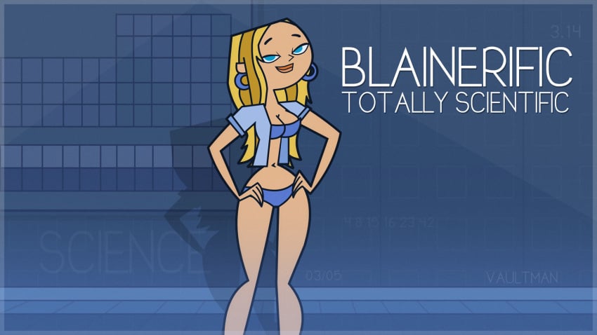 1girls bikini blaineley_(tdi) blonde_hair blue_bikini earrings english_text swimsuit total_drama_island vaultman