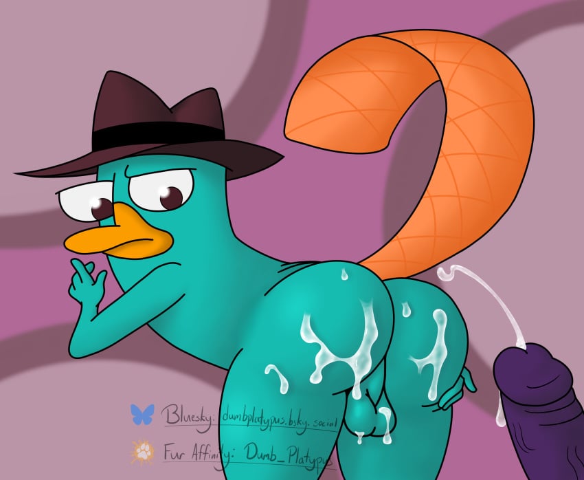 absurd_res anthro ass backsack balls bodily_fluids cum cum_on_balls cum_on_butt cumshot disney dumbplatypus duo ejaculation genital_fluids genitals hi_res male male/male mammal monotreme penis perry_the_platypus phineas_and_ferb platypus