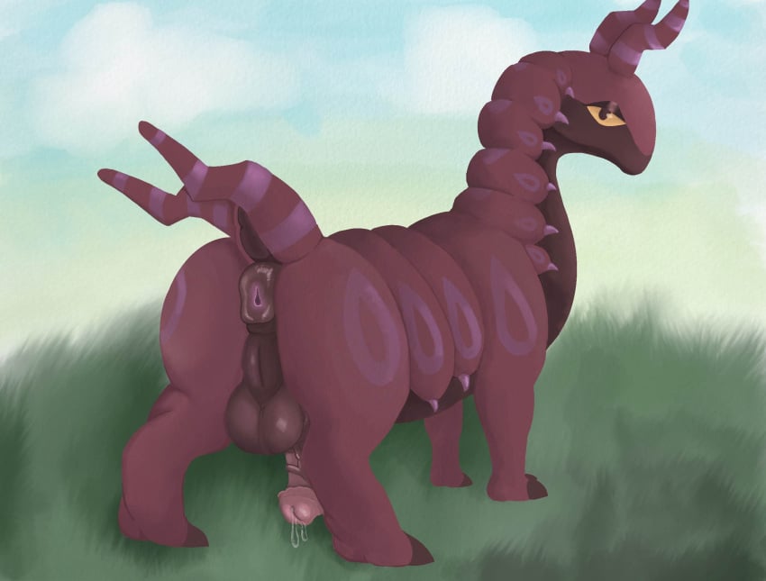 animal_genitalia animal_penis anus arthropod ass backgr balls big_balls big_butt big_penis bodily_fluids detailed_background digital_media_(artwork) equine_genitalia equine_penis erection feral flared_penis generation_5_pokemon genital_fluids genitals hi_res jeeshai leaking_precum looking_at_viewer looking_back male nintendo nude penis pokemon pokemon_(species) precum presenting presenting_hindquarters puffy_anus raised_tail rear_view red_body scolipede scut_tail short_tail solo solo_feral tail tail_anus wide_hips