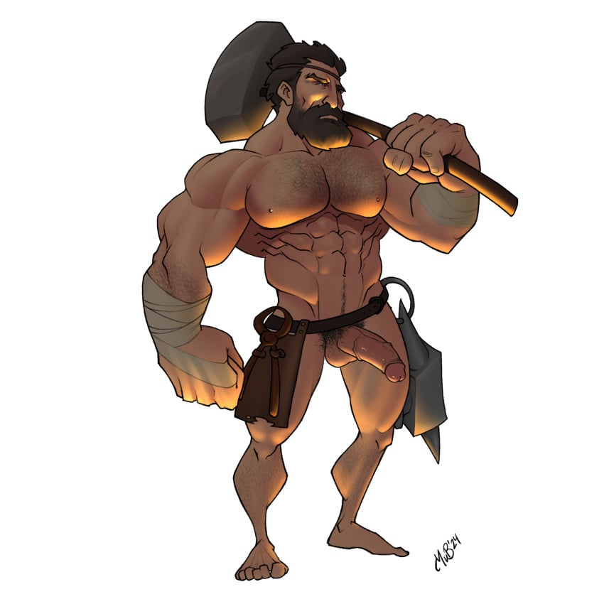 1boy abs balls bara beard biceps big_balls big_penis daddy dilf erection european_mythology greek_mythology hairy_chest hefesto male male_nipples male_only male_pubic_hair manly markus_von_braunstein mature_male muscular_male mythology nipples nude pecs penis