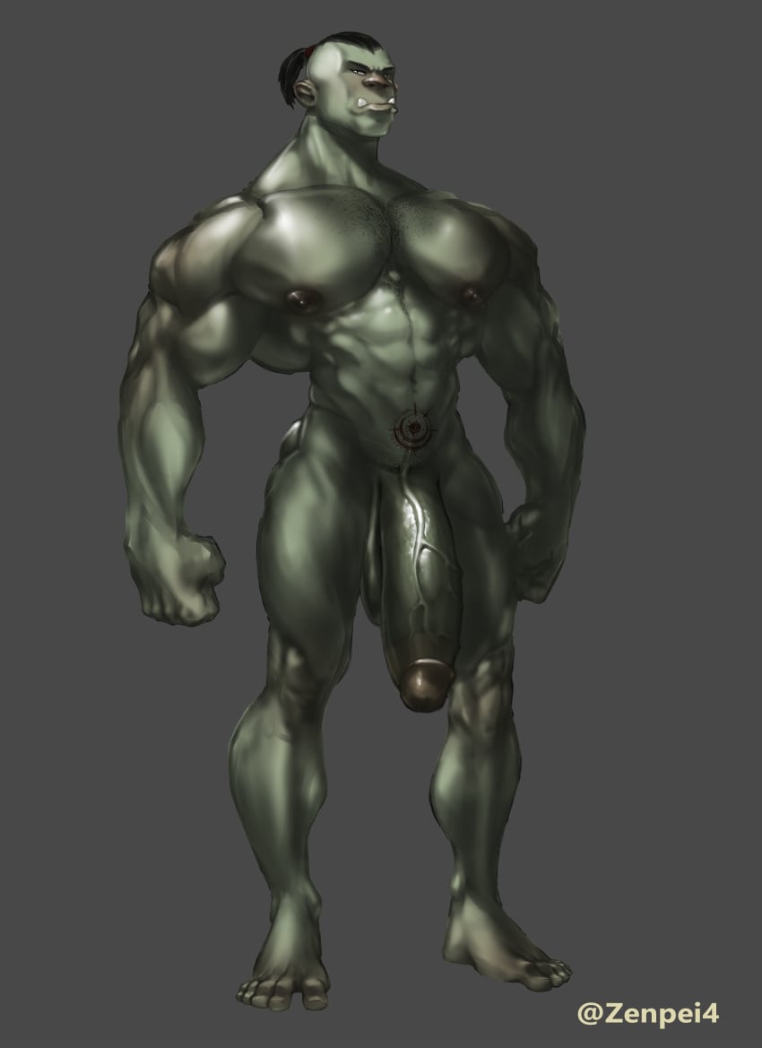 balls bara big_penis flaccid male male_only muscles muscular nude orc penis solo solo_male zenpei