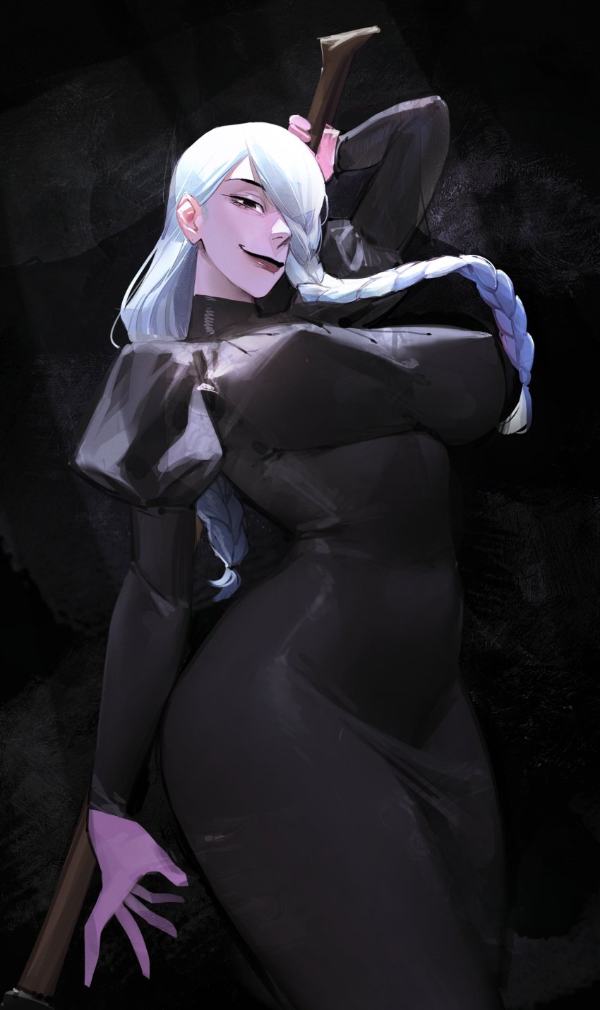 1girls big_breasts dress female female_only femdom huge_breasts jujutsu_kaisen limart mature_female mei_mei_(jujutsu_kaisen) milf nipple_bulge skindentation smile smirk thick_thighs tight_clothing