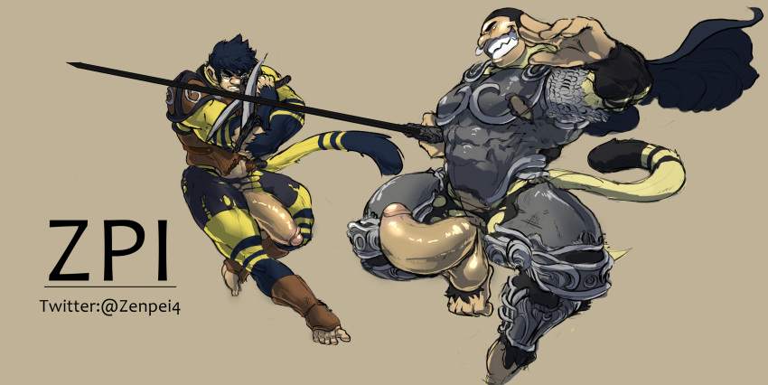 anthro armor balls bara big_penis flaccid furry male male_only monkey muku_(monkeymuku) muscles muscular penis penis_out ripped_clothing zenpei