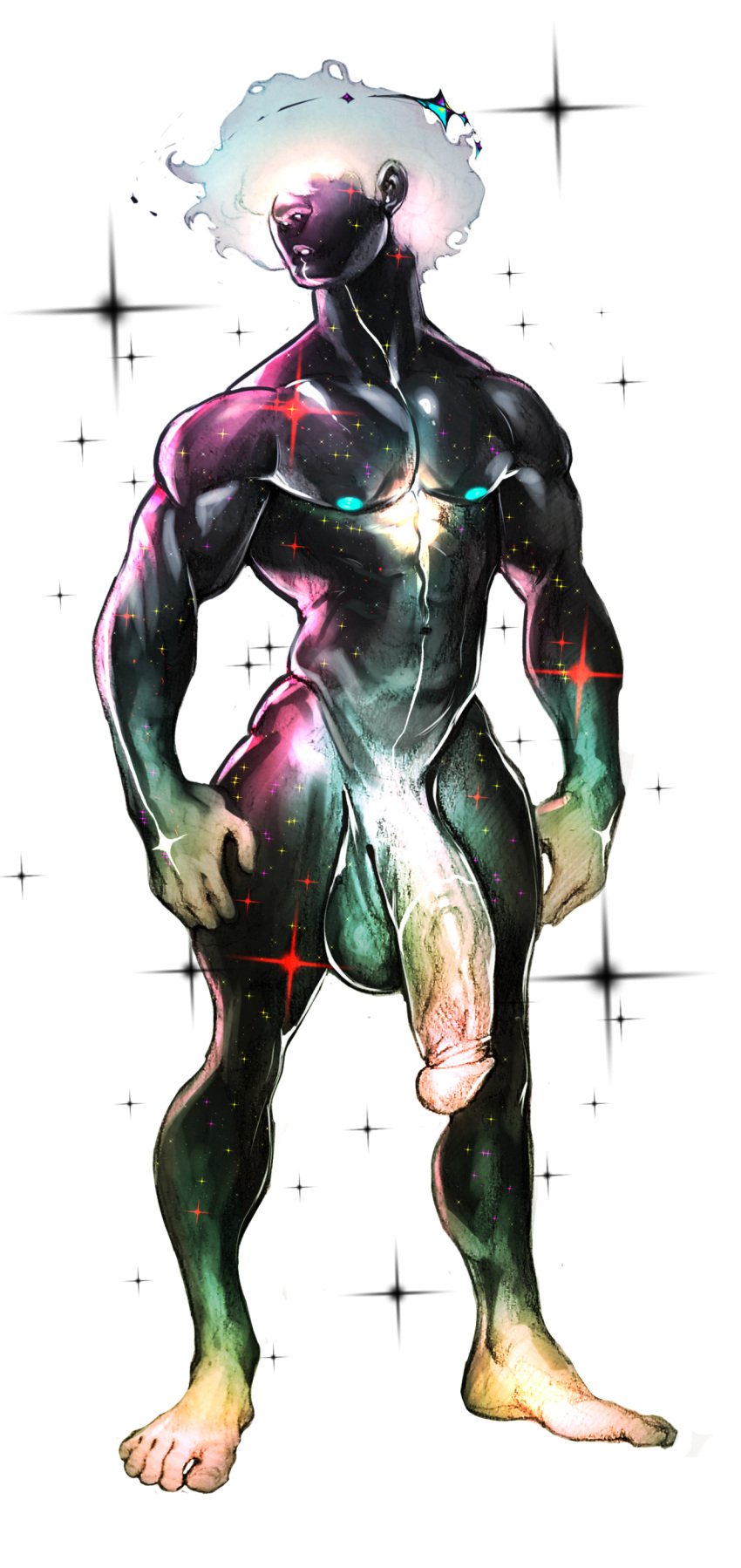 balls bara big_penis celestial_being flaccid male male_only muscles muscular nude penis solo solo_male stars zenpei