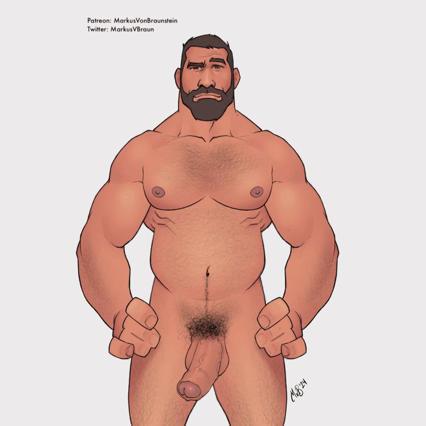 1boy 2d 2d_animation abs animated balls bara biceps big_balls big_penis daddy erection male male_nipples male_only male_pubic_hair manly markus_von_braunstein mature_male muscular_male nipples nude pecs penis