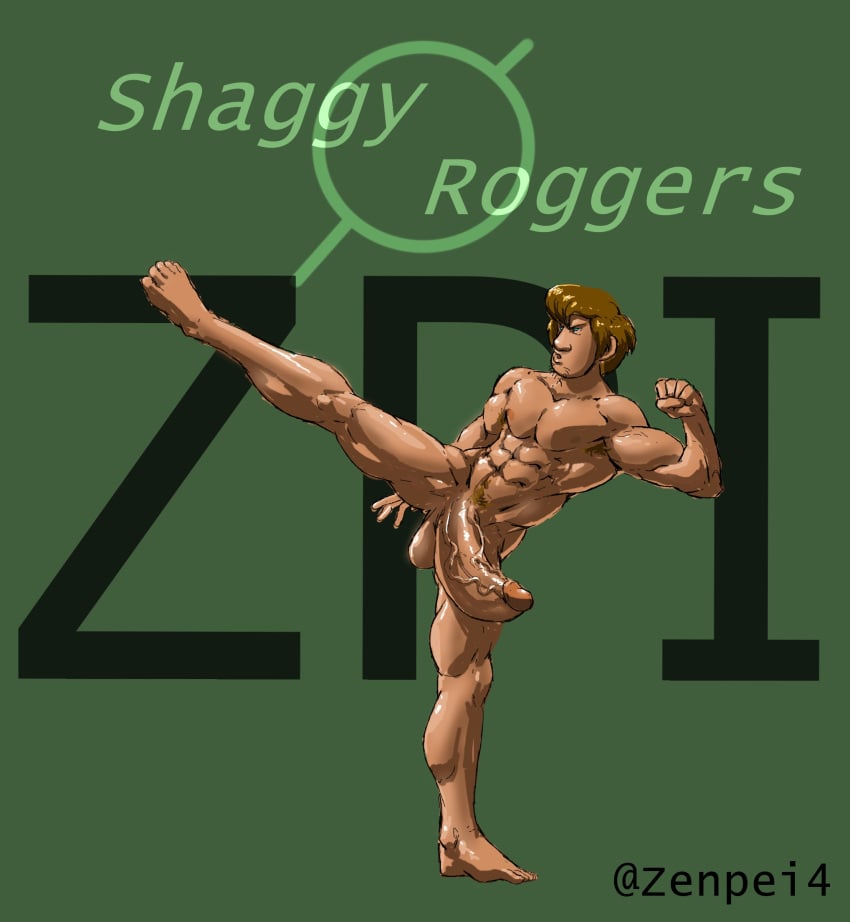 balls bara big_penis boner erection kicking male male_only muscles muscular nude penis scooby-doo shaggy_rogers solo solo_male zenpei