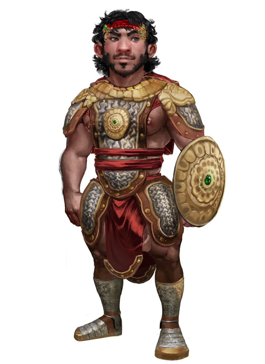 armor balls bara big_head big_penis facial_hair flaccid halfling male male_only muscles muscular penis solo solo_male zenpei