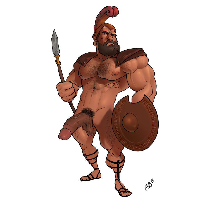 1boy abs balls bara biceps big_balls big_penis daddy dilf erection european_mythology greek_mythology hairy_chest helmet male male_nipples male_only male_pubic_hair manly markus_von_braunstein mature_male muscular_male mythology nipples nude pecs penis spartan