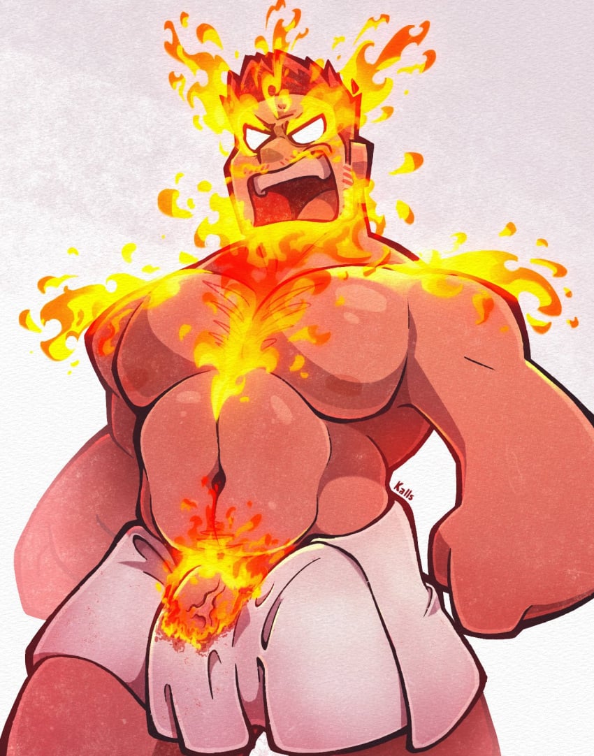 1boy 1male adult_male angry bara beard_stubble belly blank_eyes boku_no_hero_academia burning_clothes dilf endeavor_(boku_no_hero_academia) endeavor_(my_hero_academia) enji_todoroki facial_hair fire highres kalls_(morekalls) large_pectorals male male_focus male_only mature_male muscular muscular_male my_hero_academia oversized_limbs pectorals penis penis_peek plump pyrokinesis scar scar_across_eye short_hair shouting sideburns solo solo_male sparse_chest_hair spiked_hair stubble thick_eyebrows todoroki_enji topless_male towel