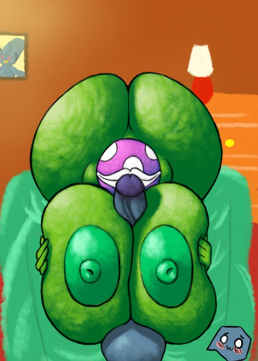 anthro ass ass_bigger_than_head banette bed big_butt blush breast_play breasts breasts_bigger_than_head dumptruck_ass duo elemental_creature eyeless female flora_fauna furniture generation_3_pokemon genitals green_body green_nipples hi_res huge_ass huge_breasts huge_butt huge_cock hyper_ass hyper_breasts jovi_cap male male/female mario_(series) nintendo nipples nude paizuri penis piranha_plant plant sex smile teasing titjob