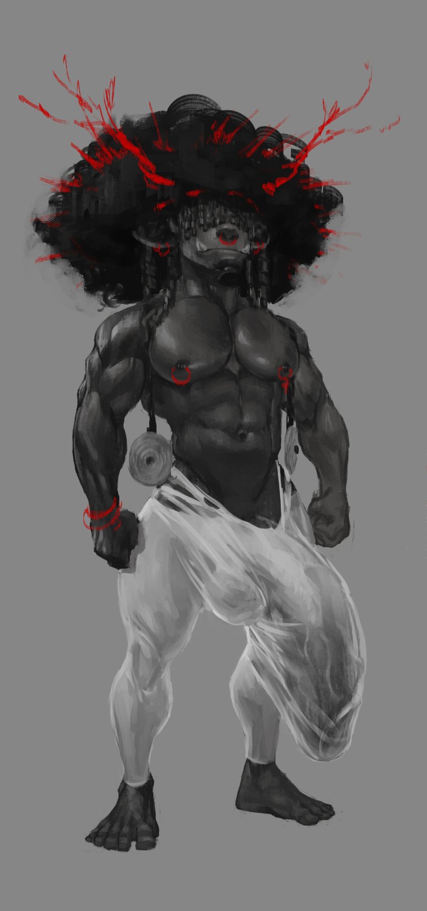 afro balls bara big_penis boner bulge erection erection_under_clothes male male_only muscles muscular orc penis ripped_clothing shirtless solo solo_male zenpei