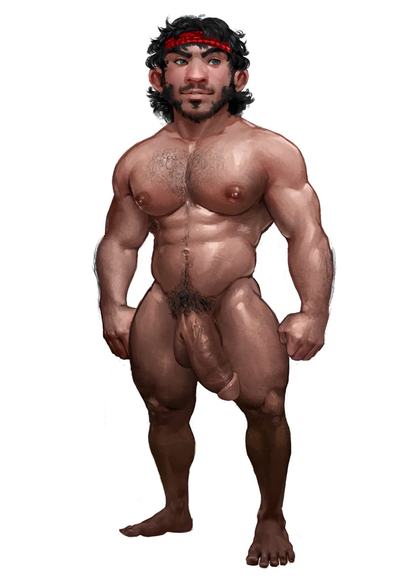 balls bara big_head big_penis facial_hair flaccid halfling male male_only muscles muscular nude penis solo solo_male zenpei