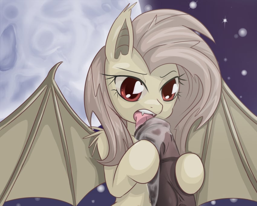 2014 animal_genitalia aryanne ass-stalker bat_pony equine fangs female flutterbat_(mlp) fluttershy_(mlp) friendship_is_magic group horse horsecock licking male mammal moon my_little_pony oral oral_sex outside penis pony red_eyes sex straight straight_hair tongue wings