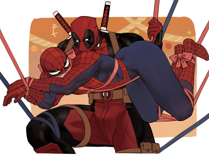 bulge bulge_under_clothes deadpool gay lkikai male male/male male_only marvel marvel_comics peter_parker skintight_suit spider-man wade_wilson