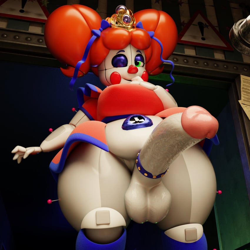 animatronic baby_(fnafsl) balls ballsack big_balls big_belly big_cock big_cocks blue_stockings bow bow_in_hair bow_ribbon circus_baby circus_baby_(fnaf) circus_queen_(justaperson) clown clown_girl crown dickgirl five_nights_at_freddy's five_nights_at_freddy's:_sister_location futanari ginger ginger_hair green_eyes_female huge_balls huge_cocks jordevoir justaperson_queendom looking_at_viewer orange_hair presenting presenting_penis red_hair robot robot_girl sister_location smile smiling smiling_at_viewer solo solo_futa stockings testicles thick thick_thighsgreen_eyes tiara white_body white_skin white_skin_(monochrome) winking_at_viewer