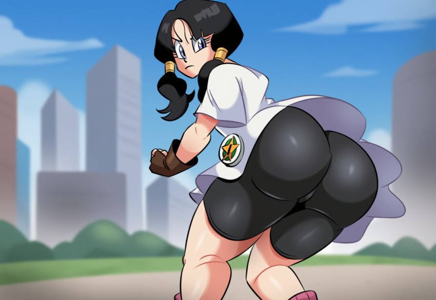 1girls ai_generated ass ass_focus big_ass black_hair dat_ass dragon_ball dragon_ball_z female female_only huge_ass mullon novelai solo solo_female solo_focus videl