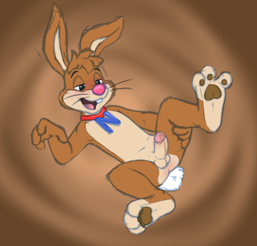 anthro balls cobalthusky erection fur furry lagomorph lying male male_only mammal nesquik_bunny on_back penis precum rabbit solo