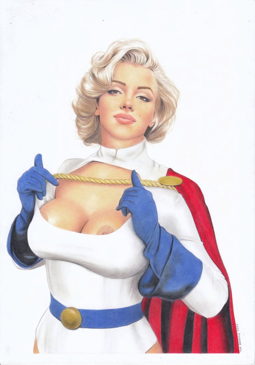 1girls beauty_mark big_breasts bimbo blonde_hair boob_window breasts busty cape celebrity cosplay curvy dc dc_comics female female_only gloves karen_starr kryptonian light-skinned_female light_skin lipstick marilyn_monroe power_girl power_girl_(cosplay) short_hair solo solo_female superheroine superman_(series) tim_grayson voluptuous voluptuous_female wide_hips