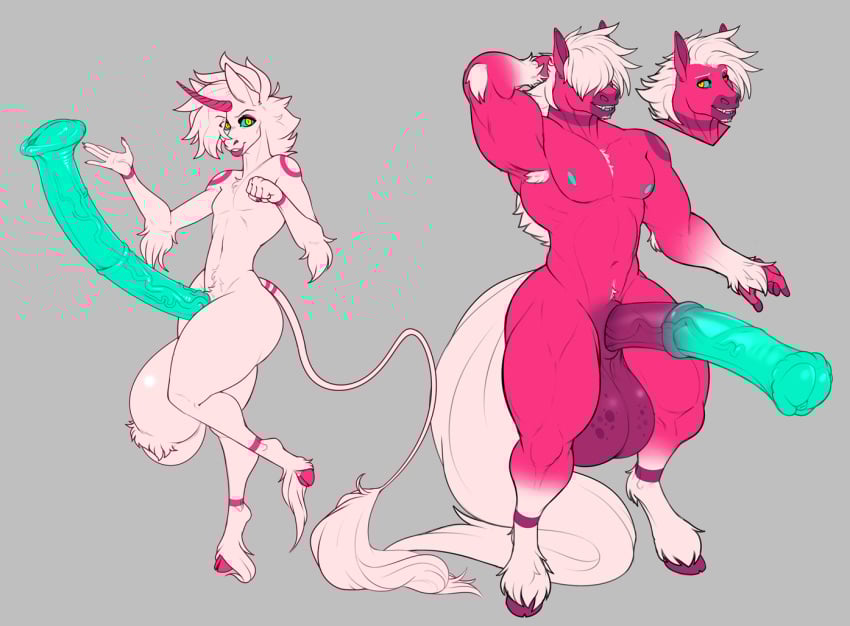 animal_genitalia animal_penis anthro balls big_balls big_penis blue_penis duo equid equine equine_genitalia equine_penis femboy flared_penis genitals grey_background horn horse huge_balls huge_cock hyper hyper_balls hyper_genitalia hyper_penis long_penis male mammal mr.pink mythological_creature mythological_equine mythology nipples nude_anthro nude_male penis pink_body simple_background unicorn