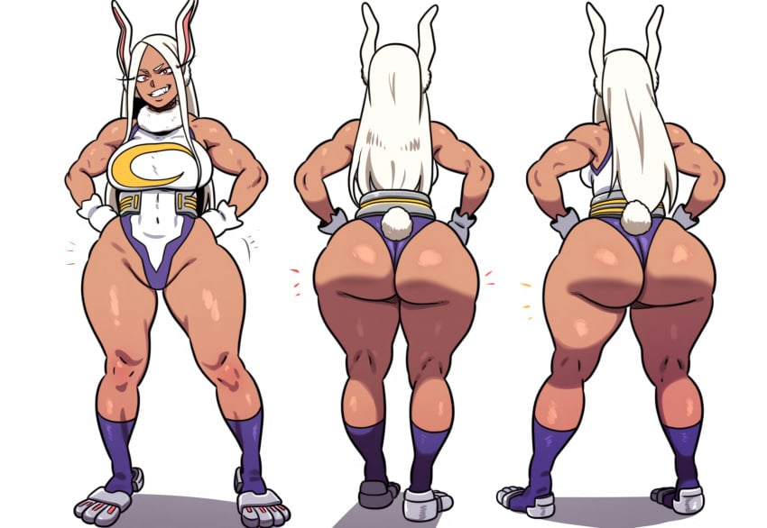 1girls ai_generated big_ass bodysuit dark-skinned_female dark_skin dat_ass female huge_ass huge_breasts leotard miruko mullon my_hero_academia novelai reference_sheet rumi_usagiyama solo thick_thighs top_heavy