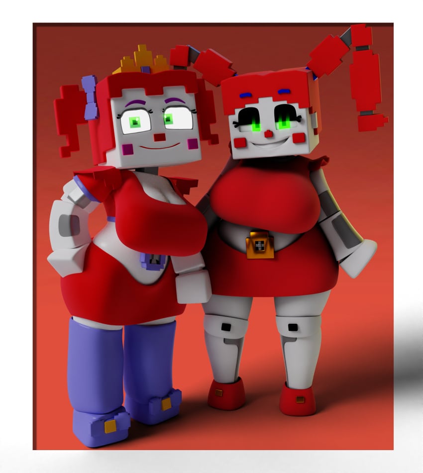 2females animatronic baby_(fnafsl) blue_stockings bow bow_in_hair bow_ribbon circus_baby circus_baby_(fnaf) circus_baby_(minecraft) circus_queen_(justaperson) cleavage clown clown_girl coolbeano coolbeanoishere crown female female_focus female_only five_nights_at_freddy&#039;s five_nights_at_freddy&#039;s:_sister_location ginger ginger_hair green_eyes green_eyes_female justaperson_queendom minecraft minecraft_circusqueen(justaperson) orange_hair red_hair robot robot_girl sister_location stockings thick thick_thighs tiara white_skin white_skin_(monochrome)