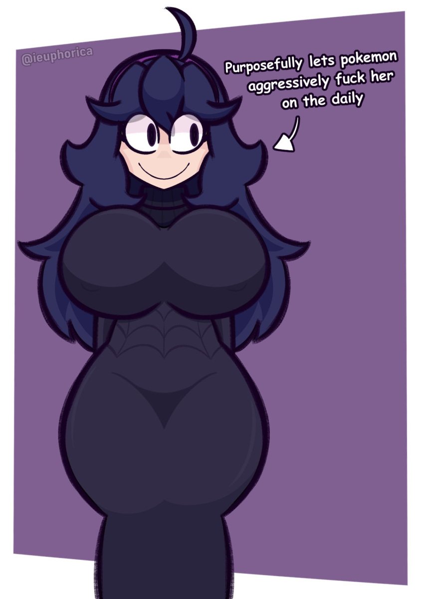 big_breasts big_eyes crazy_smile euphorica female hairband hex_maniac hourglass_figure huge_breasts implied_pokephilia long_hair nintendo pokemon pokephilia smile tight_clothing