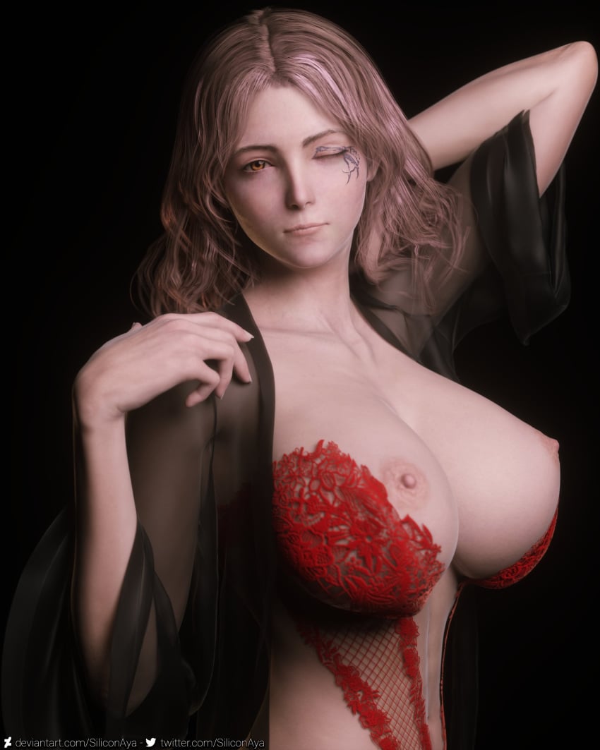 1girls 3d alternate_version_at_source big_breasts breasts elden_ring female fromsoftware huge_breasts melina_(elden_ring) nipples siliconaya solo