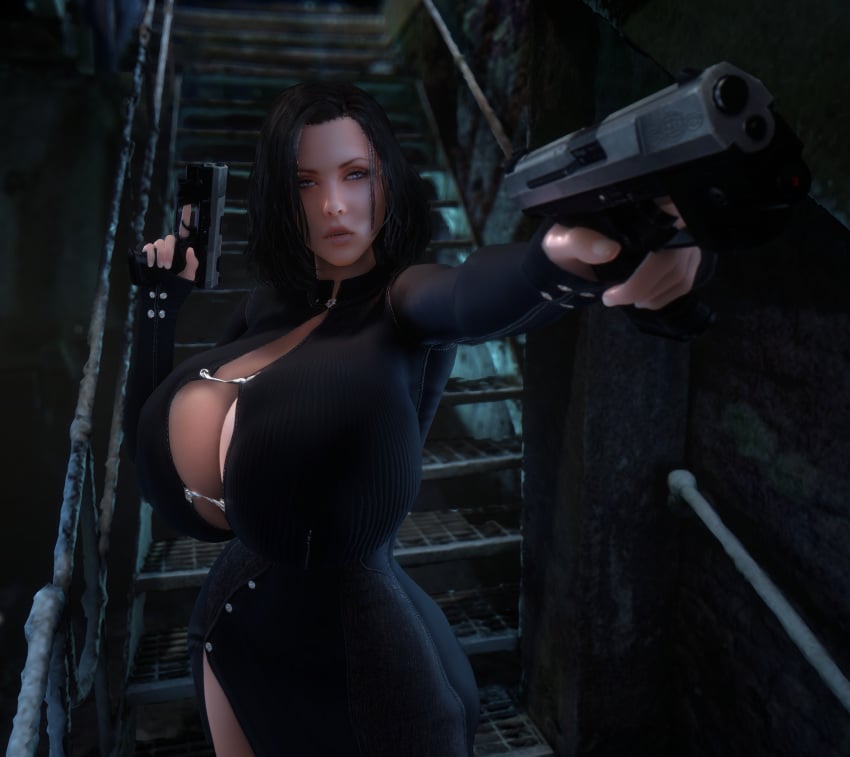 1girls 3d 3d_(artwork) alternate_breast_size big_hips black_dress black_hair breasts_bigger_than_head cleavage clothed clothed_female dress dual_wielding enormous_breasts female female_only front_view gigantic_breasts gun high_resolution highres hips holding_gun holding_object holding_pistol holding_weapon hourglass_figure huge_breasts humanoid humanoid_female humanoid_only hyper hyper_breasts kate_beckinsale large_hips looking_at_viewer massive_breasts open_clothes pistol selene_(underworld) slim_waist small_waist solo solo_female thin_waist top_heavy underworld vaako vampire vampire_girl weapon wide_hips