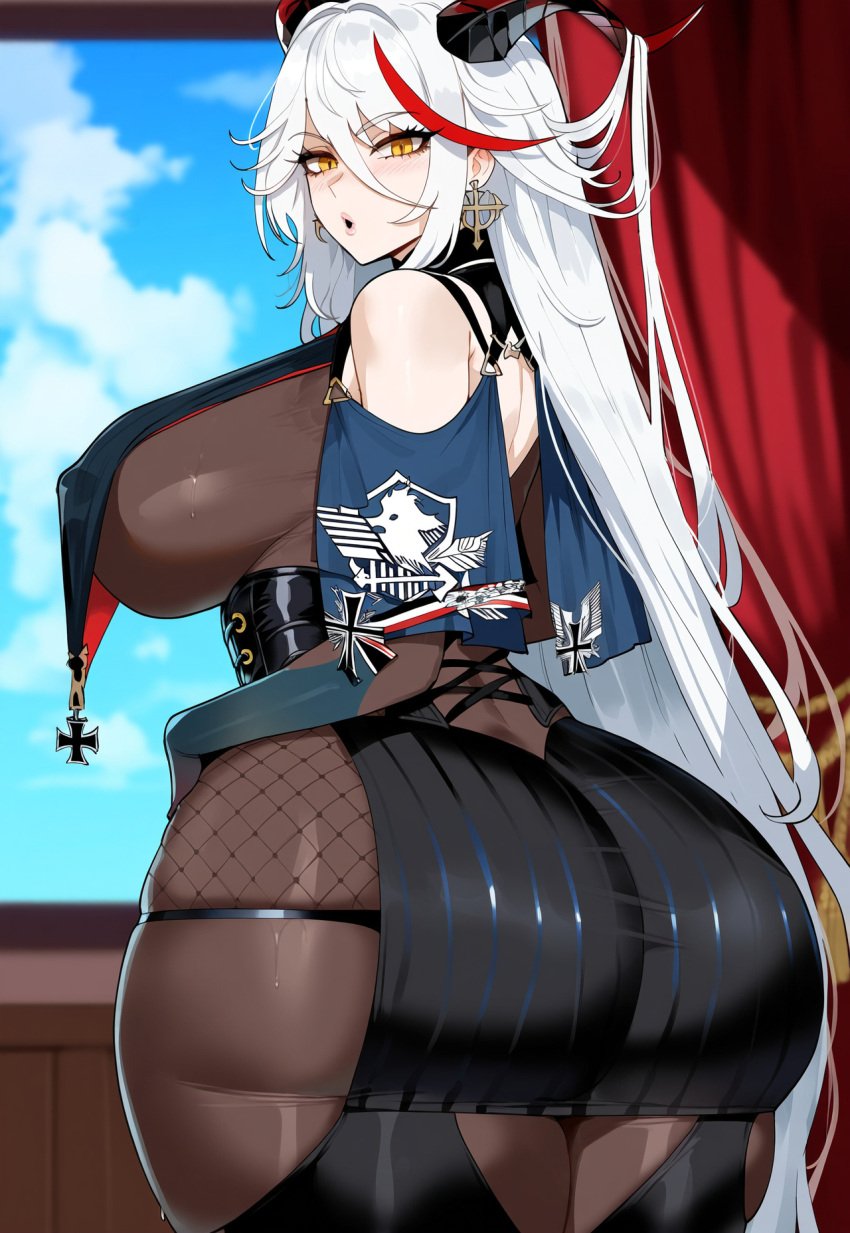 1girls aegir_(azur_lane) ai_generated ass azur_lane big_breasts breasts female female_focus huge_ass huge_breasts large_breasts light-skinned_female mature_female white_hair yellow_eyes