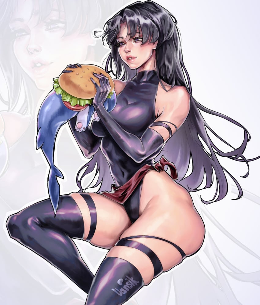 1girls ass ass_focus big_ass burger eating female female_only jeff_the_land_shark marvel marvel_rivals psylocke psylocke_(marvel_rivals) sai_(marvel) thick_thighs vansik vengeance_psylocke