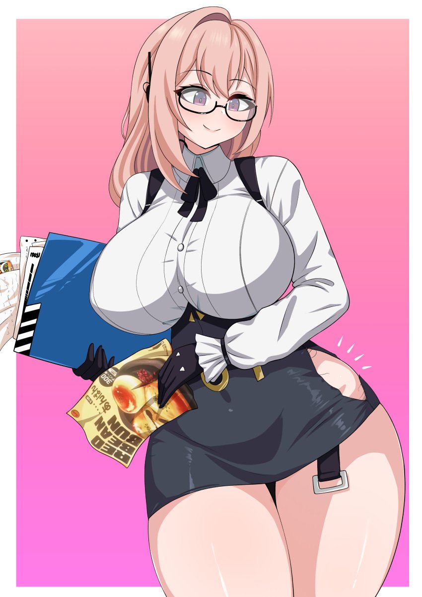 2024 bare_thighs big_breasts glasses hoyoverse huge_breasts pink_hair tagme the_only_shoe thick thick_thighs torn_clothing tsukishiro_yanagi wardrobe_malfunction zenless_zone_zero