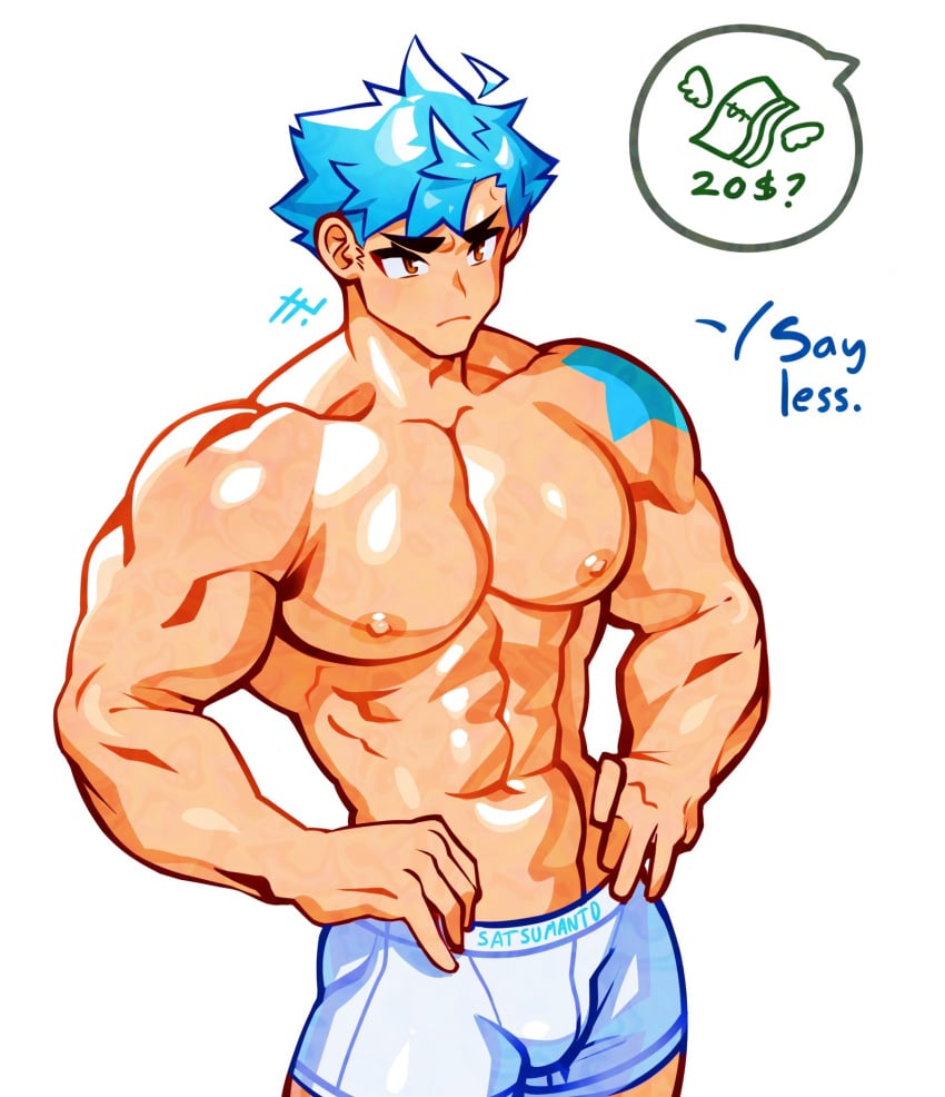 20$_is_20$ abs bara big_chest brown_eyes denbe_(sachuman) gay huge_pecs male male_only male_prostitute male_prostitution muscular muscular_male oc prostitution sachuman sex_for_money white_underwear