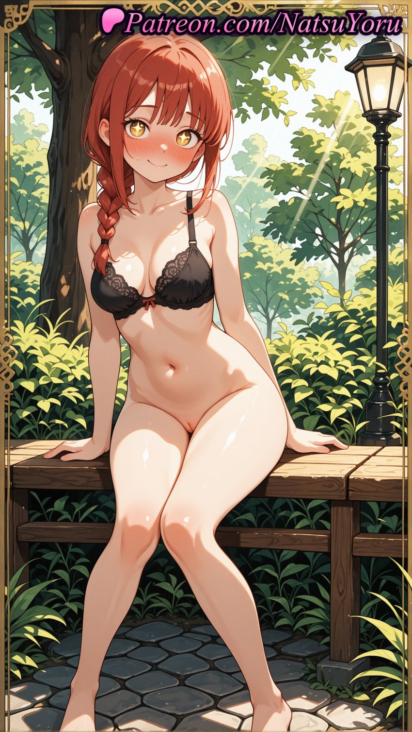 1girls 2025 ai ai_assisted ai_generated anime anime_style arm_support asian bangs bare_shoulders barefoot bench black_bra blush bottomless bow bow_bra bra braid braided_ponytail breasts bush bust busty chainsaw_man cleavage cleft_of_venus closed_mouth collarbone day exhibitionism feet feet_out_of_frame female female_focus female_only foot_fetish full_body hair_over_shoulder hentai hi_res high_quality high_resolution highres knees_together_feet_apart lamppost legs light-skinned_female long_hair looking_at_viewer makima_(chainsaw_man) medium_breasts natsuyoru navel no_panties non-asian on_bench outdoors park_bench patreon public_indecency pussy red_hair ringed_eyes single_braid sitting sitting_on_bench smile solo solo_female stable_diffusion stomach thighs toenails toes tree uncensored underwear underwear_only vagina voluptuous voluptuous_female yellow_eyes