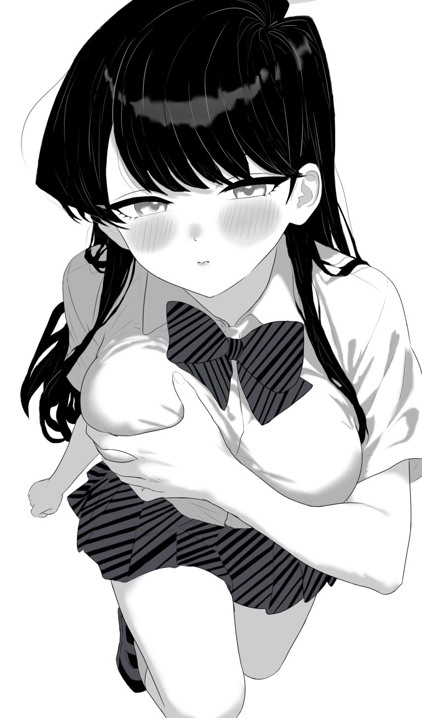 black_and_white breasts komi-san_wa_komyushou_desu komi_can't_communicate komi_shouko long_hair running student