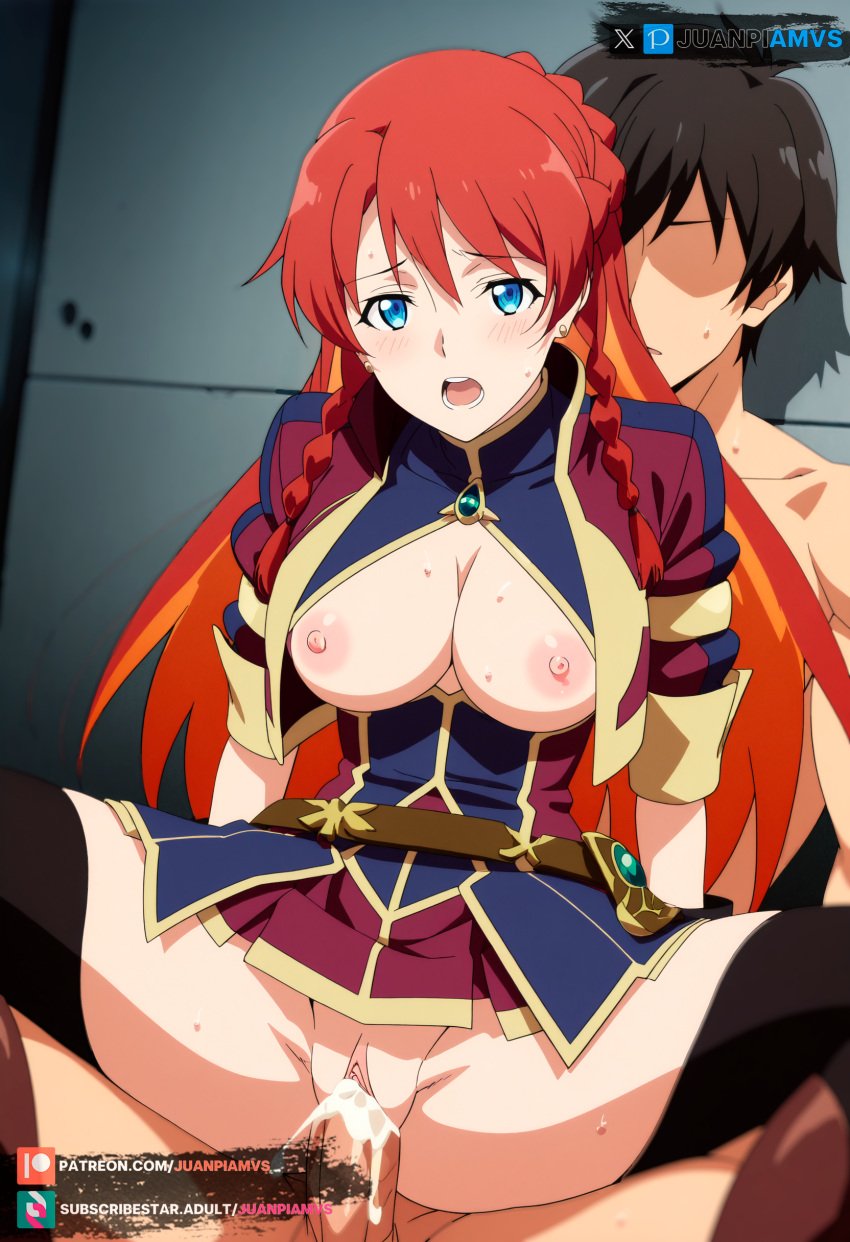 ai_generated big_breasts blue_eyes cum cum_inside curvy female from_behind juanpiamvs legs_apart long_hair patreon patreon_username penetration re:creators red_hair reverse_cowgirl_position selesia_upitiria sex subscribestar subscribestar_username watermark