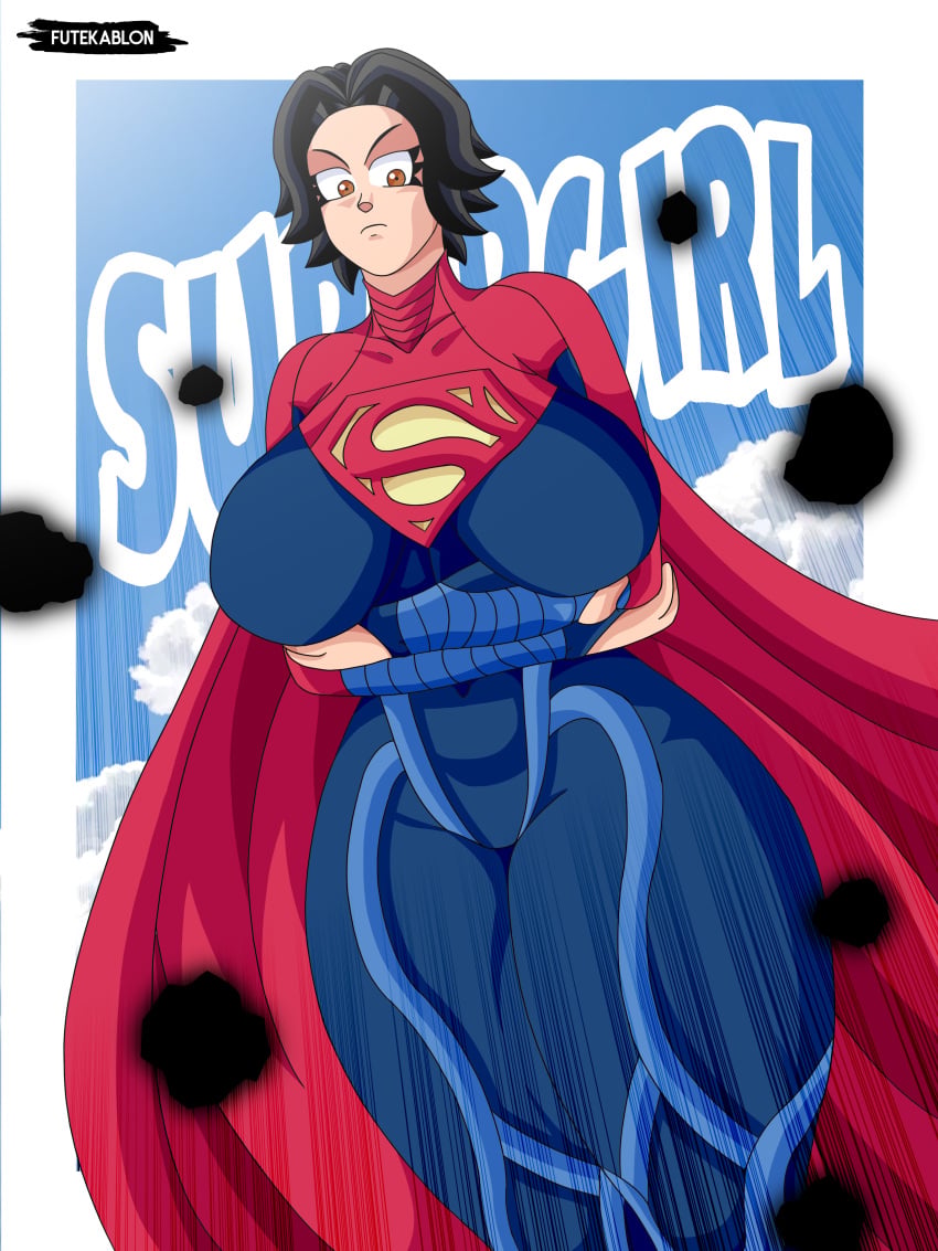 2d big_breasts black_hair blue_bodysuit dc_comics dc_extended_universe dceu female female_only fully_clothed futekablon kara_zor-el supergirl supergirl_(sasha_calle) superheroine the_flash_(2023)