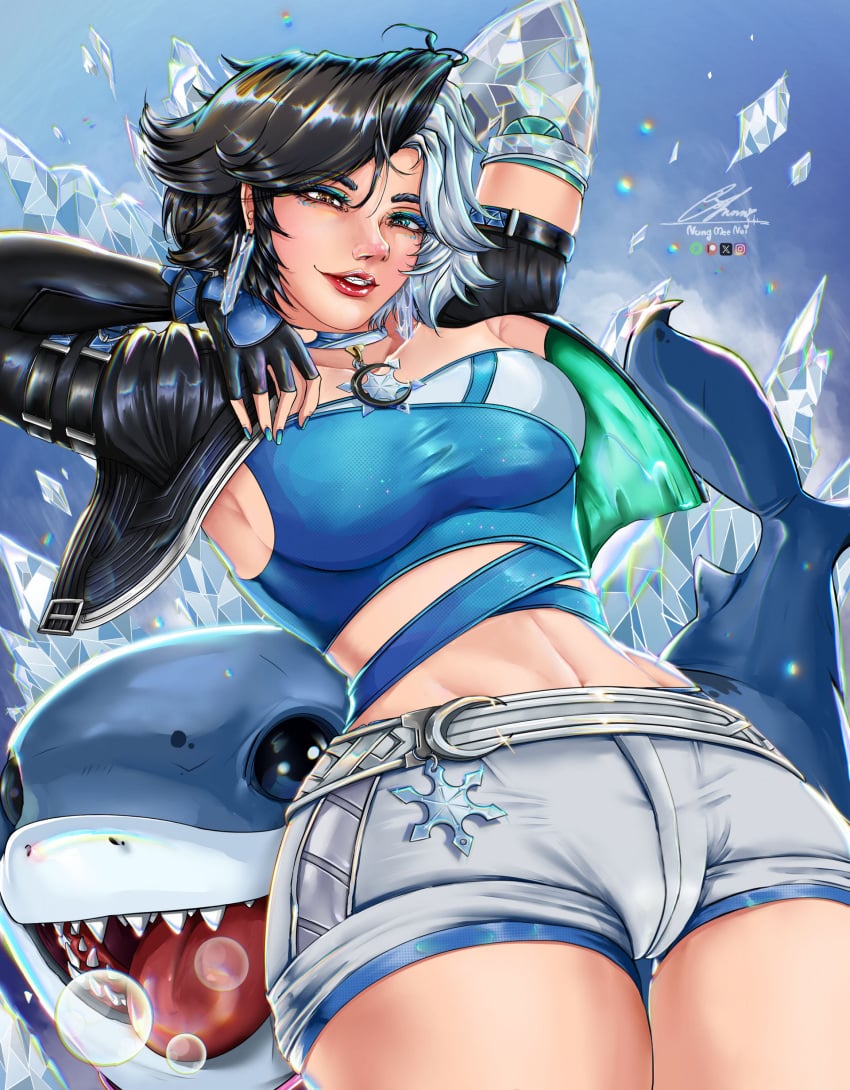 1girls big_ass big_breasts cameltoe female jeff_the_land_shark luna_snow luna_snow_(marvel_rivals) marvel marvel_rivals midriff navel nungmeenui thick_thighs