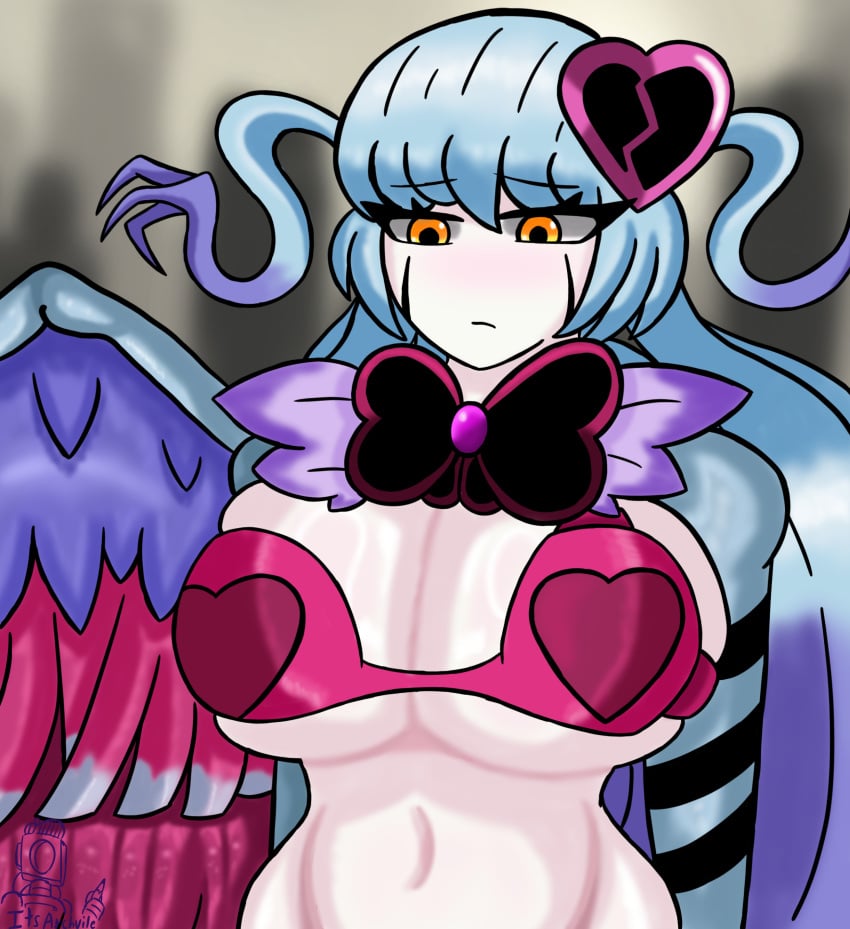 1girls big_breasts bra breasts female female_only huge_breasts its_archville library_of_ruina light-skinned_female light_skin lobotomy_corporation magical_girl mostly_nude project_moon queen_of_hatred self_upload signature solo solo_female wings