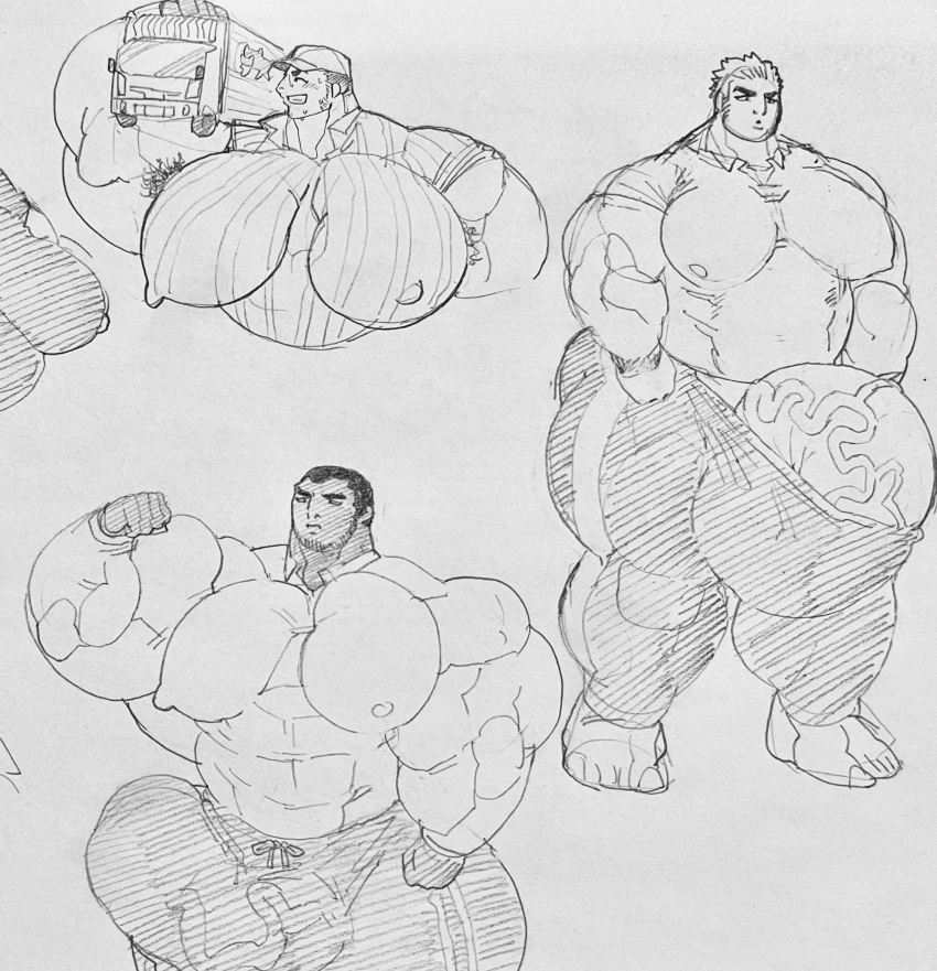 balls bara big_balls big_bulge big_muscles big_penis boner bulge clothing erection flaccid flexing hyper_balls hyper_bulge hyper_penis male male_only monochrome muscles muscular nionionionioooo penis