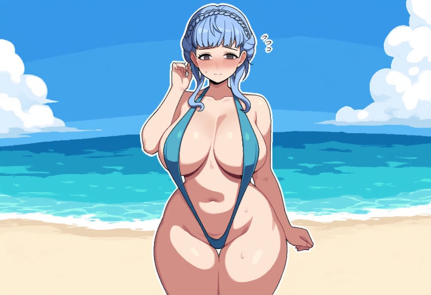 1girls ai_generated fire_emblem fire_emblem:_three_houses marianne_von_edmund novelai sling_bikini slingshot_swimsuit solo_female