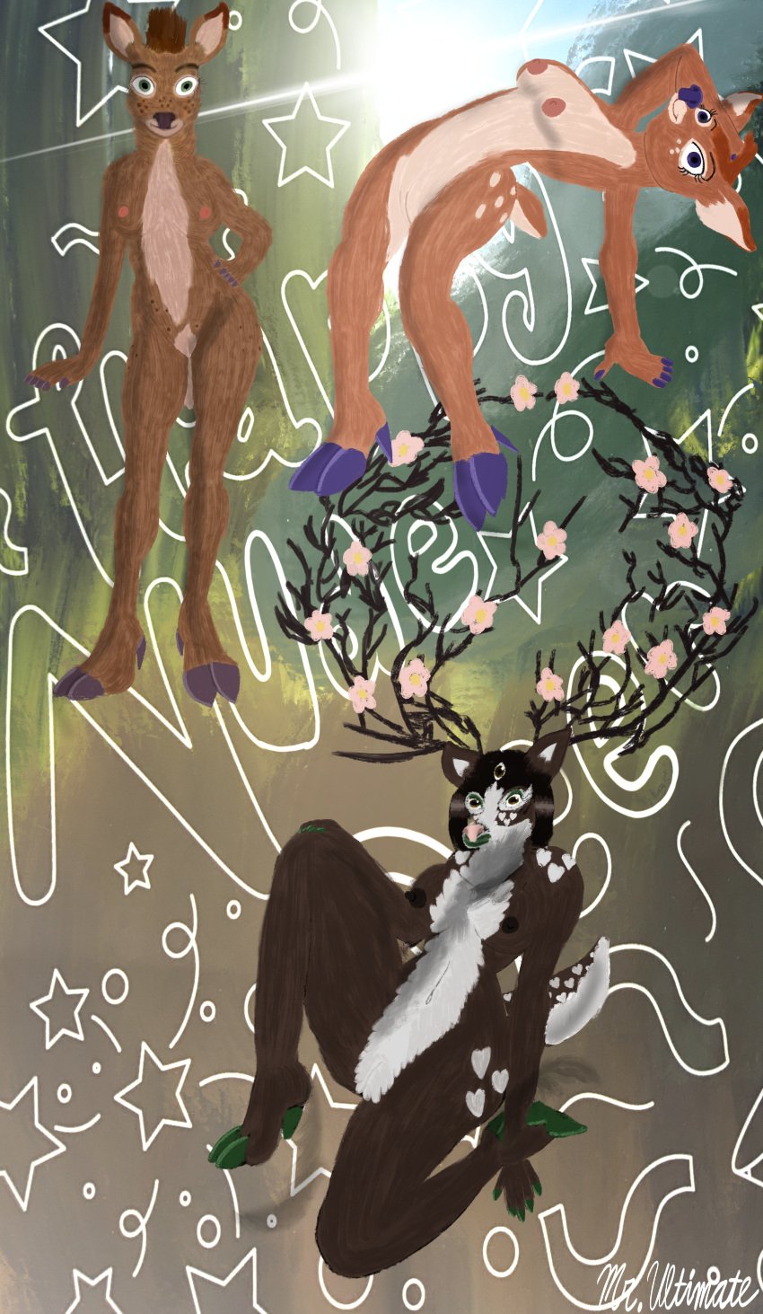 3_eyes antlers bojack_horseman casual_nudity cervid cervine charlotte_moore crossover deer detailed_background female female_only flower forehead_eye freckles_on_face freckles_on_hips furry furry_only happy_new_year happy_nude_deer heart_symbol hooved_fingers hooved_hands hooved_toes lafawndoe_exotica mother_and_daughter mule_deer multi_eye multiple_girls nude nude_female penny_carson pussy zoomorphic_ultimate