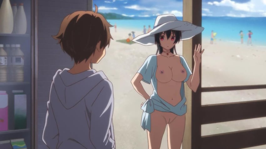 black_hair chuunibyou_demo_koi_ga_shitai! female long_hair nipples nude red_eyes takanashi_touka wampik