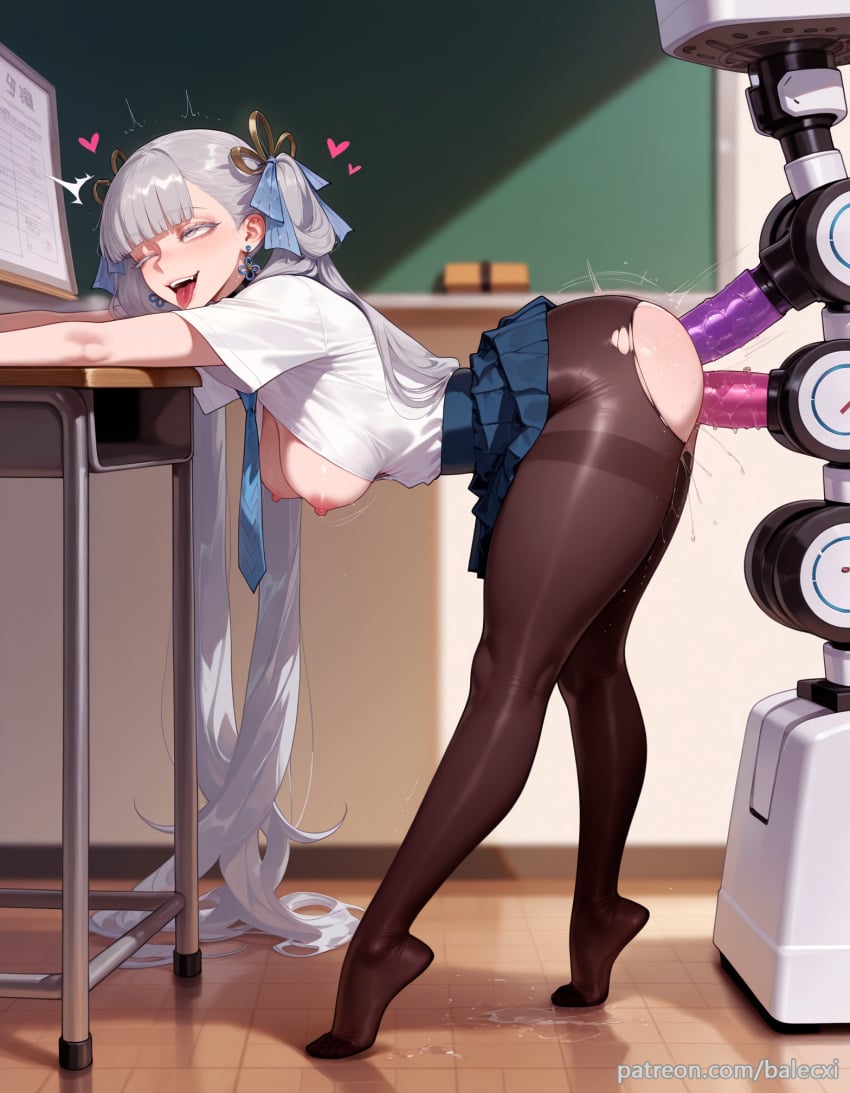 ai_generated ass balecxi bent_over breasts breasts_out classroom desk dildo earrings feet female formidable_(azur_lane) from_side grey_hair hair_ribbon heart indoors jewelry jinhsi_(wuthering_waves) legs long_hair nipples no_shoes object_insertion open_mouth pussy_juice sex_machine sex_toy skirt solo standing tiptoes tongue tongue_out torn_clothes torn_pantyhose twintails vaginal_penetration white_shirt wuthering_waves