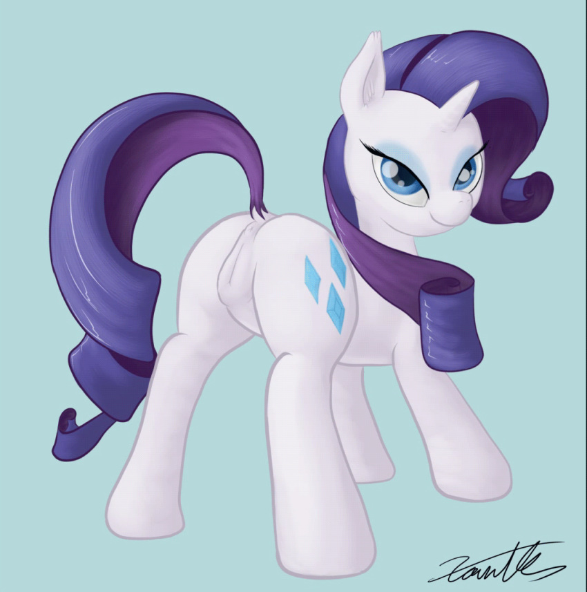 1girls animal animated anus blue_eyes female_only friendship_is_magic hair looking_back my_little_pony presenting presenting_hindquarters purple_hair pussy rarity_(mlp) rear_view smooth_skin xanthor