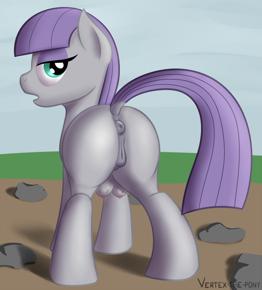 2014 anus ass blue_eyes crotchboobs earth_pony equine female female_only feral friendship_is_magic fur hair half-closed_eyes hi_res horse mammal maud_pie_(mlp) my_little_pony outside pony purple_hair pussy solo standing vertex