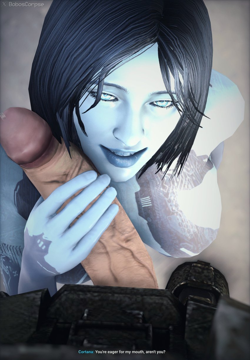 1girl1boy 3d armor blue_body blue_skin cock cortana dick female femdom first_person_view girl glowing_eyes halo_(game) halo_(series) hand_on_penis holding_penis hologram looking_at_viewer master_chief penis pubic_hair sfm smiling source_filmmaker spartan_(halo)