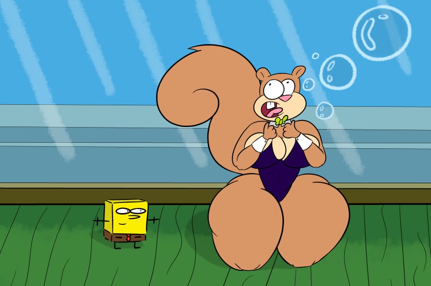 1boy 1girls air_bubbles anthro asphyxiation bow bowtie breasts bubbles cleavage cuffs death drowning dying female furry huge_breasts leotard male marine nickelodeon peril sandy_cheeks sea_sponge sinkcandycentral spongebob_squarepants spongebob_squarepants_(character) squirrel thick_thighs tree_squirrel underwater underwater_peril water wide_hips wrist_cuffs